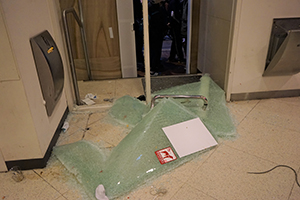 A vandalized branch of HSBC at the junction of Hennessy and Luard Roads, Wanchai, 1 January 2020