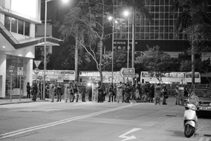 Police line at the junction of Luard Road and Gloucester Road, Wanchai, 1 January 2020