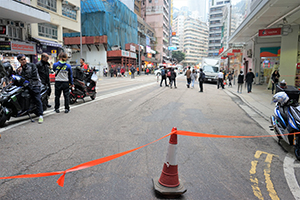 Orange tape on Johnston Road, Wanchai, 1 January 2020