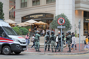 Police in riot gear, Johnston Road, Wanchai, 1 January 2020