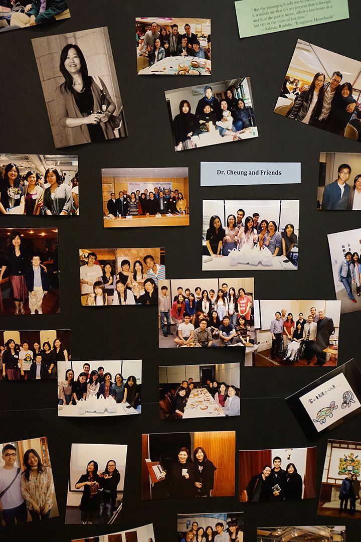 Display of photos during a memorial for Esther Cheung, Loke Yew Hall ...