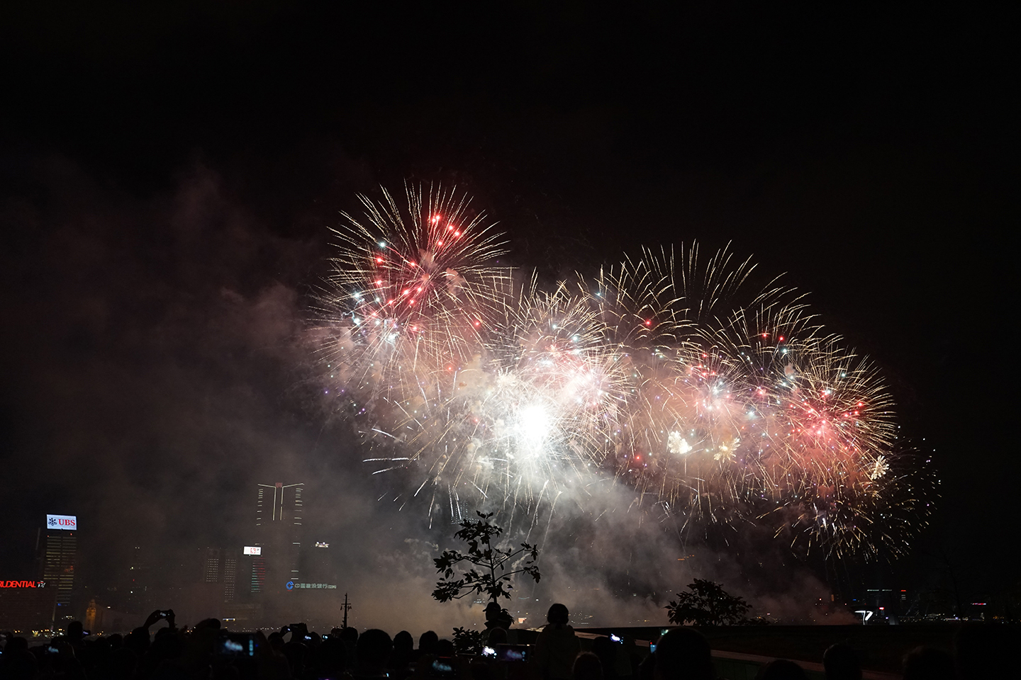 Lunar New Year fireworks display viewed from the Central harbourfront ...