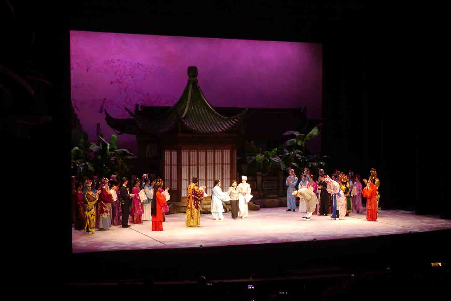 Performers taking their bows with artistic director Pak Suet-sin after the  opening performance of 'The Reincarnation of Red Plum'