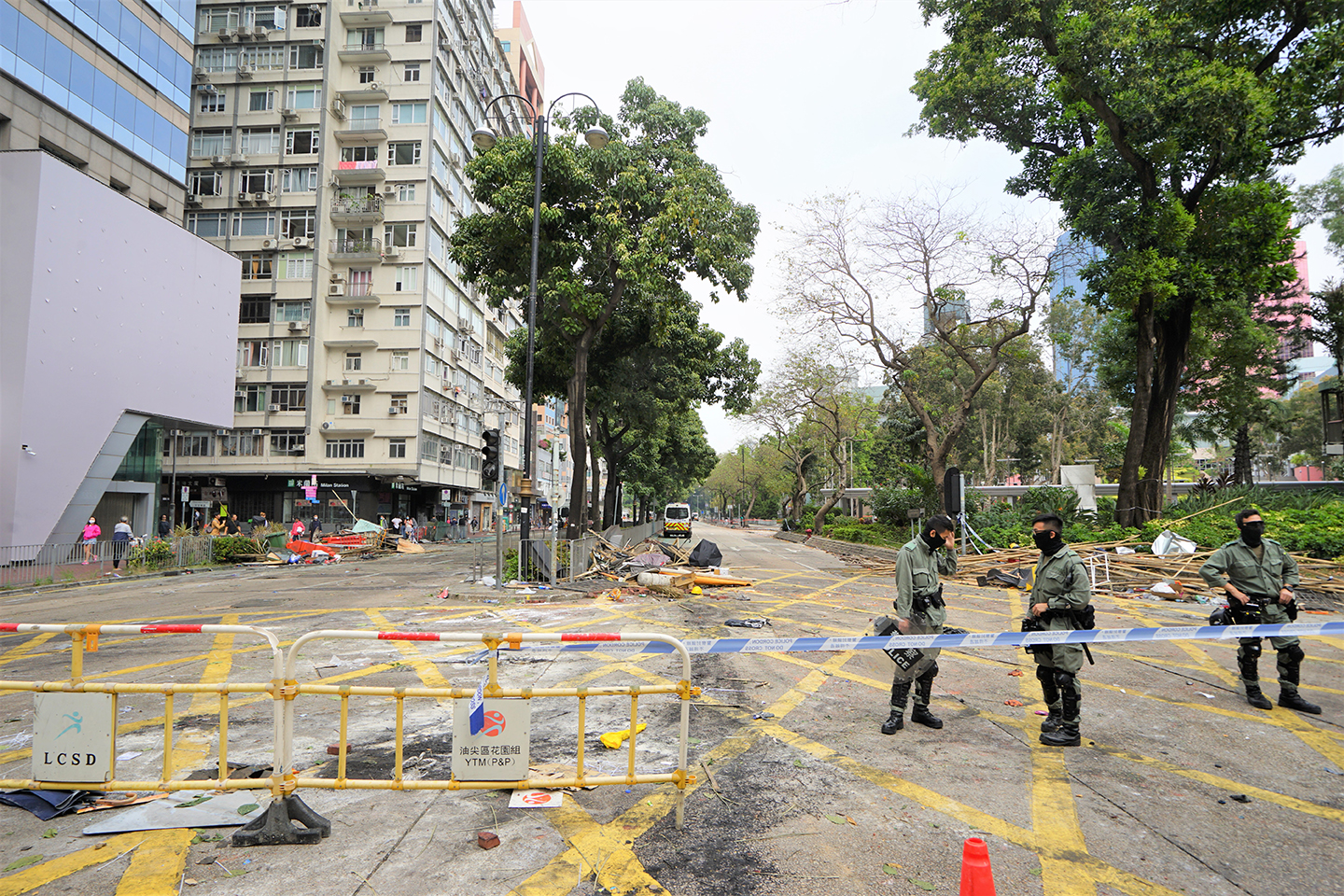 Police roadblock on Chatham Road South, Tsim Sha Tsui, 19 November 2019 ...