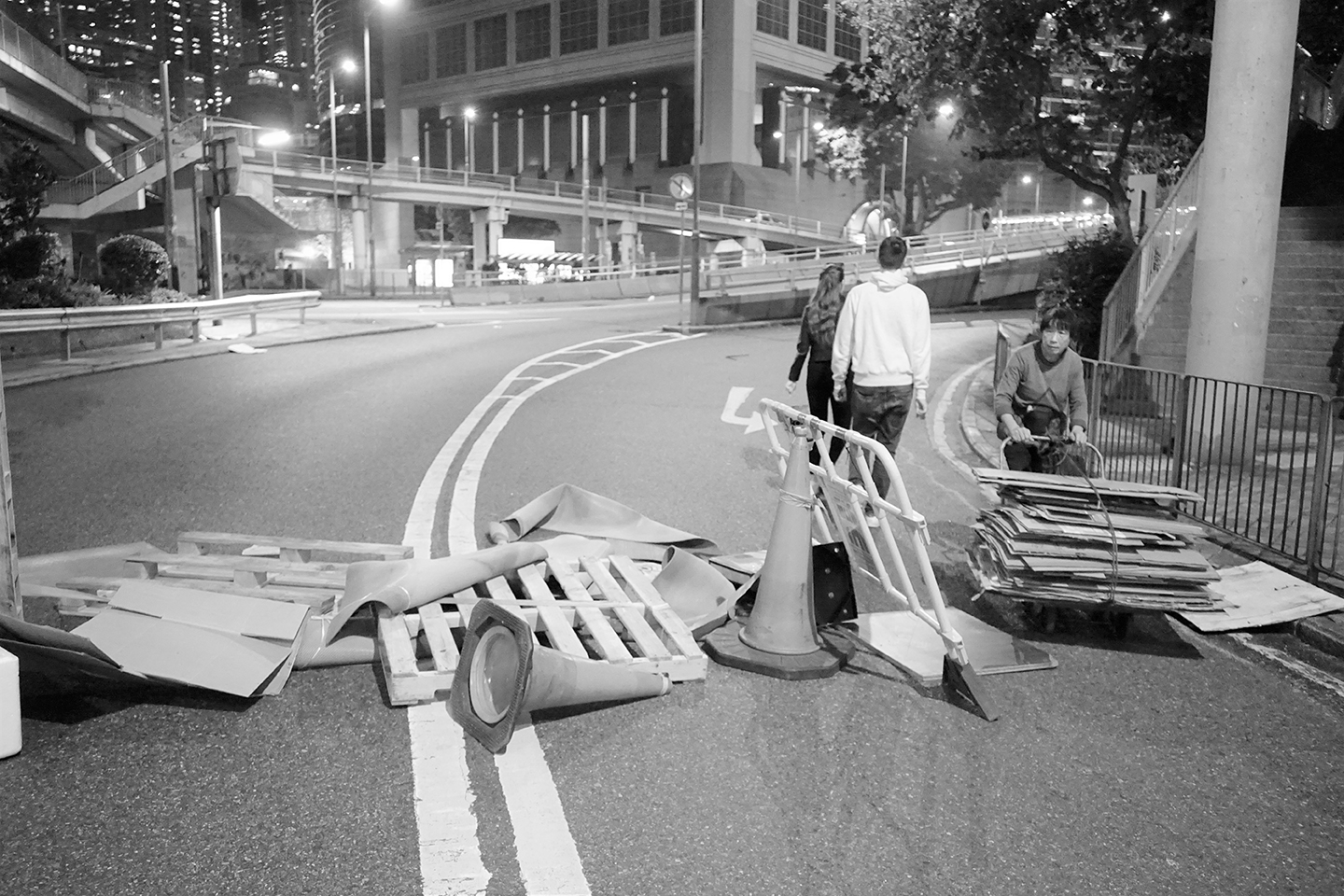 Roadblock And Cardboard Recycling Worker Central 1 January 2020 